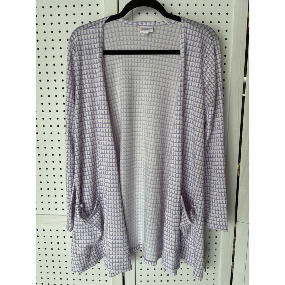 NWT Women's S Small LuLaRoe Caroline Cardigan Sweater Open Front Purple / White